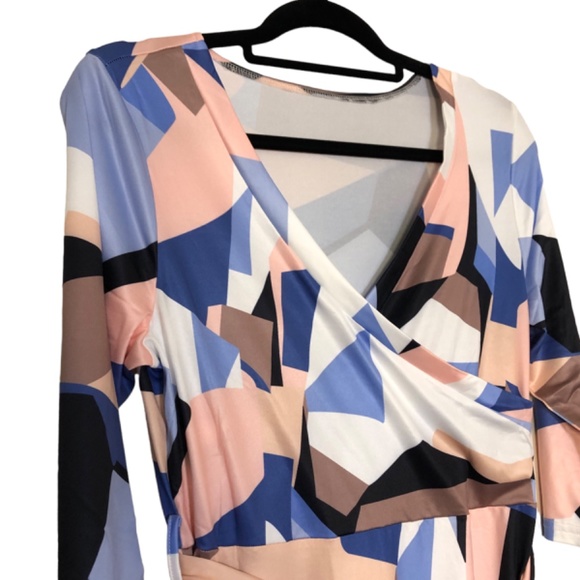 Dress For Women 3/4 Sleeve V-Neck Maxi With Belt & Pockets Size Medium - Picture 3 of 12